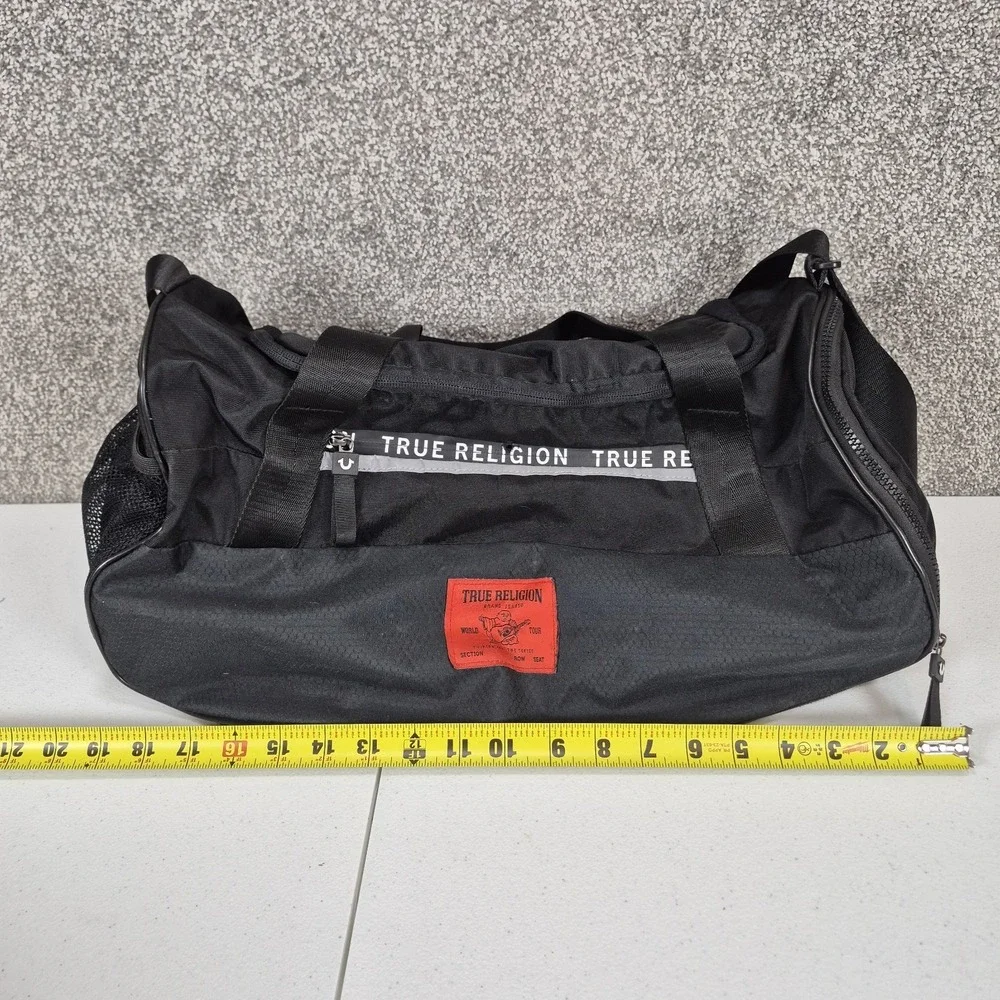 True Religion Duffle Bag Black Gym Shoulder Strap‎ Multi-Pockets